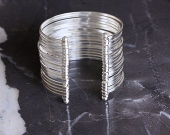 Bold statement cuff, compilation of many individual flattened sterling silver wires formed into a dramatic bracelet - "Isobel Cuff"