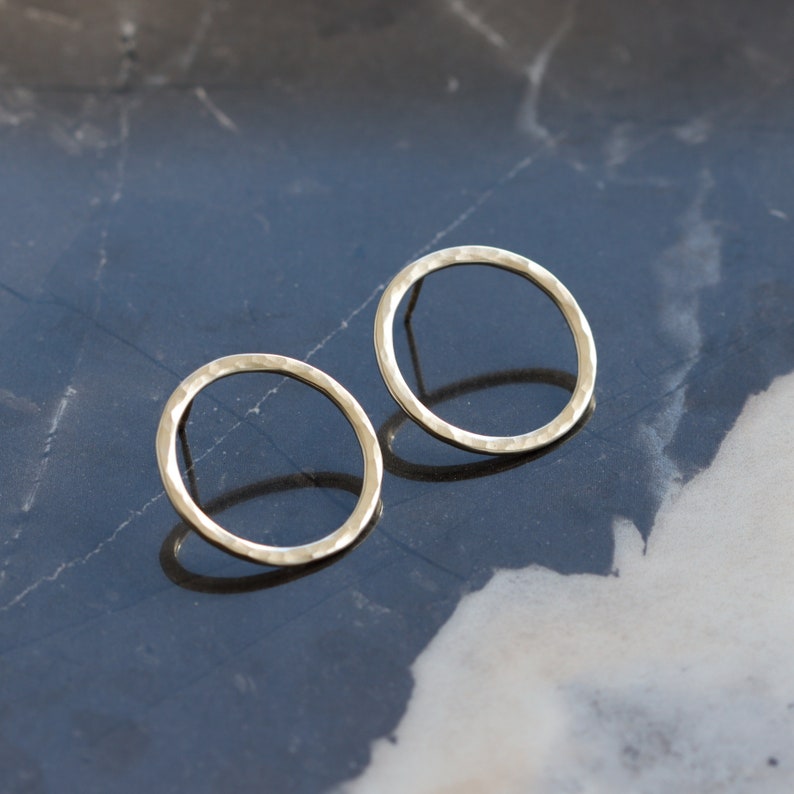 Round silver post earrings of hammered texture perfect everyday go-to pair Simple Classic Circle Earrings image 6