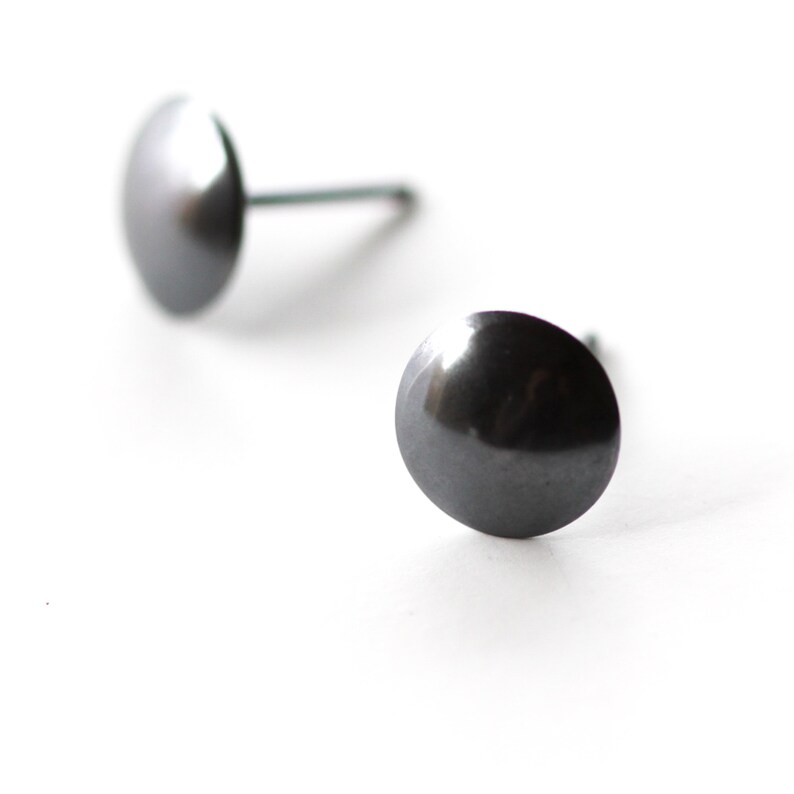 Round sterling silver studs oxidized to a dark black finish for an edgy and modern look for everyday wear Emerson Earrings image 3