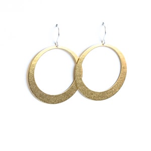 Modern hoop earrings, sleek design and large size of these gorgeous earrings will make a statement anywhere Lunar Hoops in Brass Large image 5