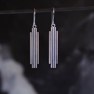 Art deco earrings, geometric line style sterling silver earrings, minimalist global modern lightweight ear dangles Toltec Earrings image 5