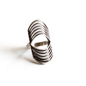 Modernist sterling silver ring, unique and visually prominent jewelry design of curved wires - "Tribe ring"