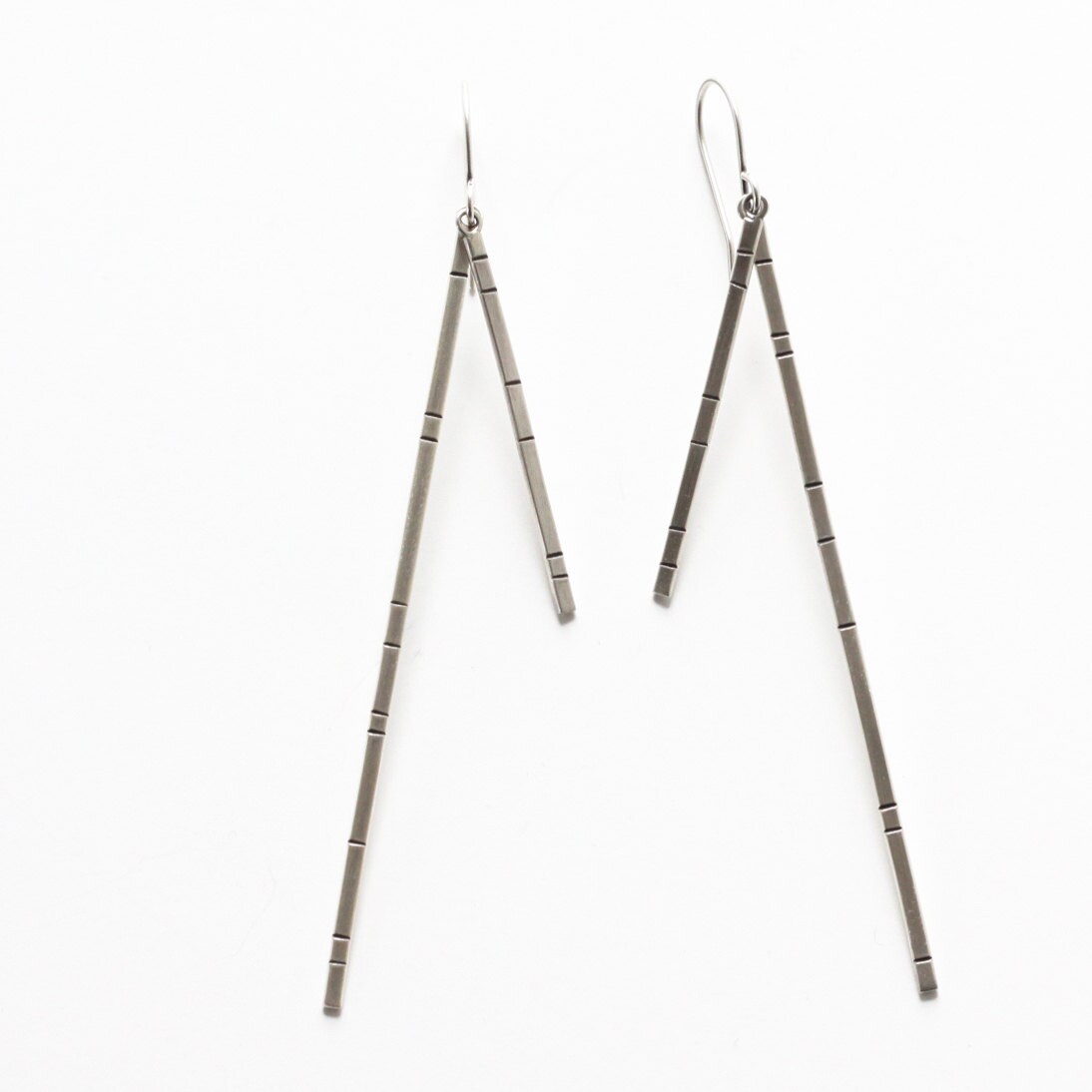Long Dangle Silver Earrings With Chisel Marks Simple yet Etsy