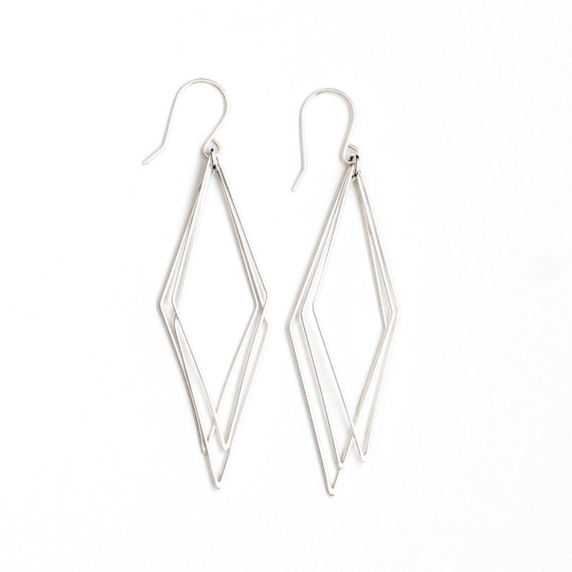 Lightweight Sterling Silver Earrings With 3 Wire Geometric Etsy