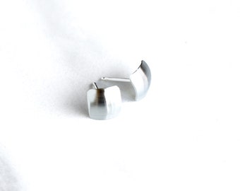 Tiny silver earrings with a modern square shape domed for a more contemporary appearance - "Petite Squares Earrings"