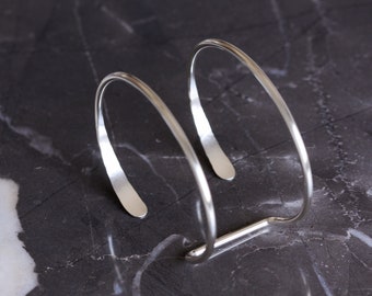 Modern silver cuff bracelet handmade of sturdy 10 gauge sterling silver wire formed into a sleek prong shape - "Large Hammered Tail Cuff"