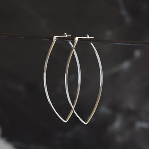 Sturdy lightweight sterling silver hoops designed to stand out with its modern leaf like shape and larger size Porter Hoop Earrings image 7