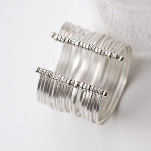Bold statement cuff, compilation of many individual flattened sterling silver wires formed into a dramatic bracelet Isobel Cuff image 7