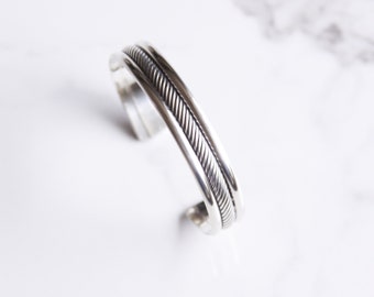 Edgy silver bracelet with strong visual impact, modern triple wire contrast heavy handmade jewelry design, stackable bracelet - "Salma Cuff"