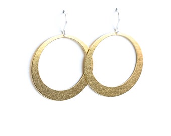 Modern hoop earrings, sleek design and large size of these gorgeous earrings will make a statement anywhere - "Lunar Hoops in Brass - Large"