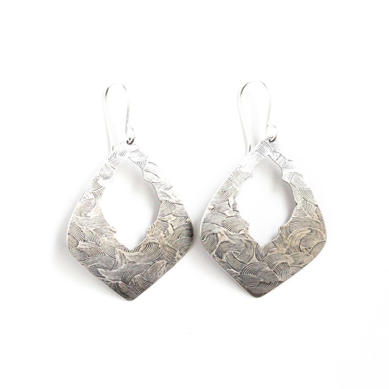 Striking silver earrings which combine ornate elements of an ancient design with a modern geometric shape Marrakesh Earrings image 5