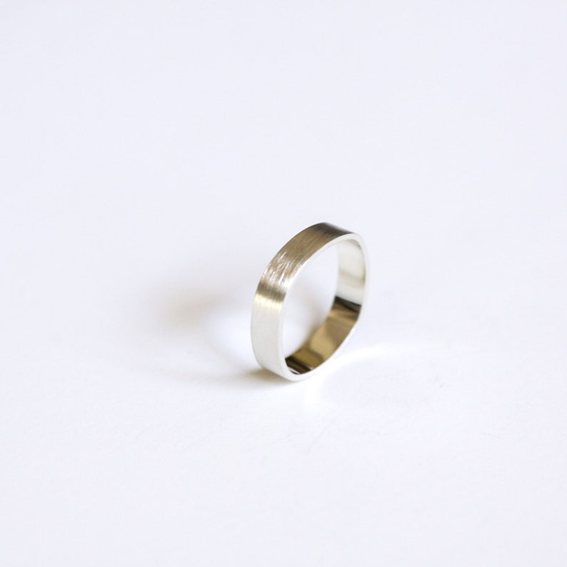 Small Duality Ring Modern Eco friendly recycled sterling silver squared shape ring w brushed and shiny finish perfect for women or men