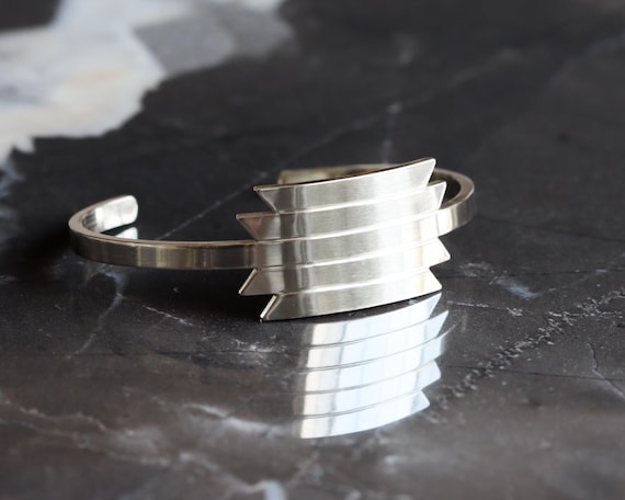 Moroccan inspired geometric silver cuff bracelet, a modern spin on ancient patterns resulting in a very sleek design - "Lantern Cuff"