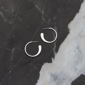 Everyday classic hoop earrings handmade of sturdy silver wire with hammered ends for a sleek modern look Hammered Tail Hoops small image 1