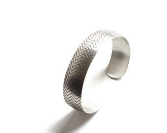 Domed silver cuff, modern silver bracelet with a bold geometric pattern embossed on the surface - "Small Shield Cuff"