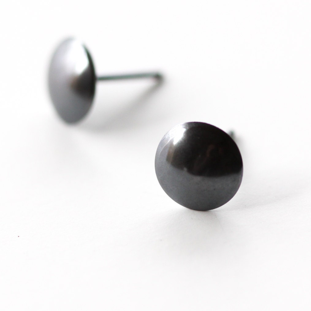 Round Sterling Silver Studs Oxidized to a Dark Black Finish Etsy