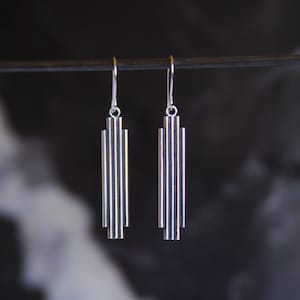 Art deco earrings, geometric line style sterling silver earrings, minimalist global modern lightweight ear dangles Toltec Earrings image 1