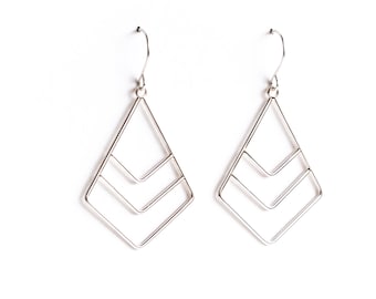 Modern and geometric chevron shape lightweight dangle earrings handcrafted of sterling silver, visually interesting design - "Ayla Earrings"