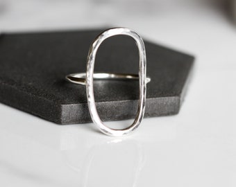 Aether ring - Dainty simple hammered sterling silver rounded rectangle airy design everyday ring