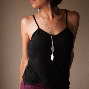 Sterling silver leaf shape long length lariat chain necklace with lots of movement, a simple yet eye-catching design - "Willow Necklace"