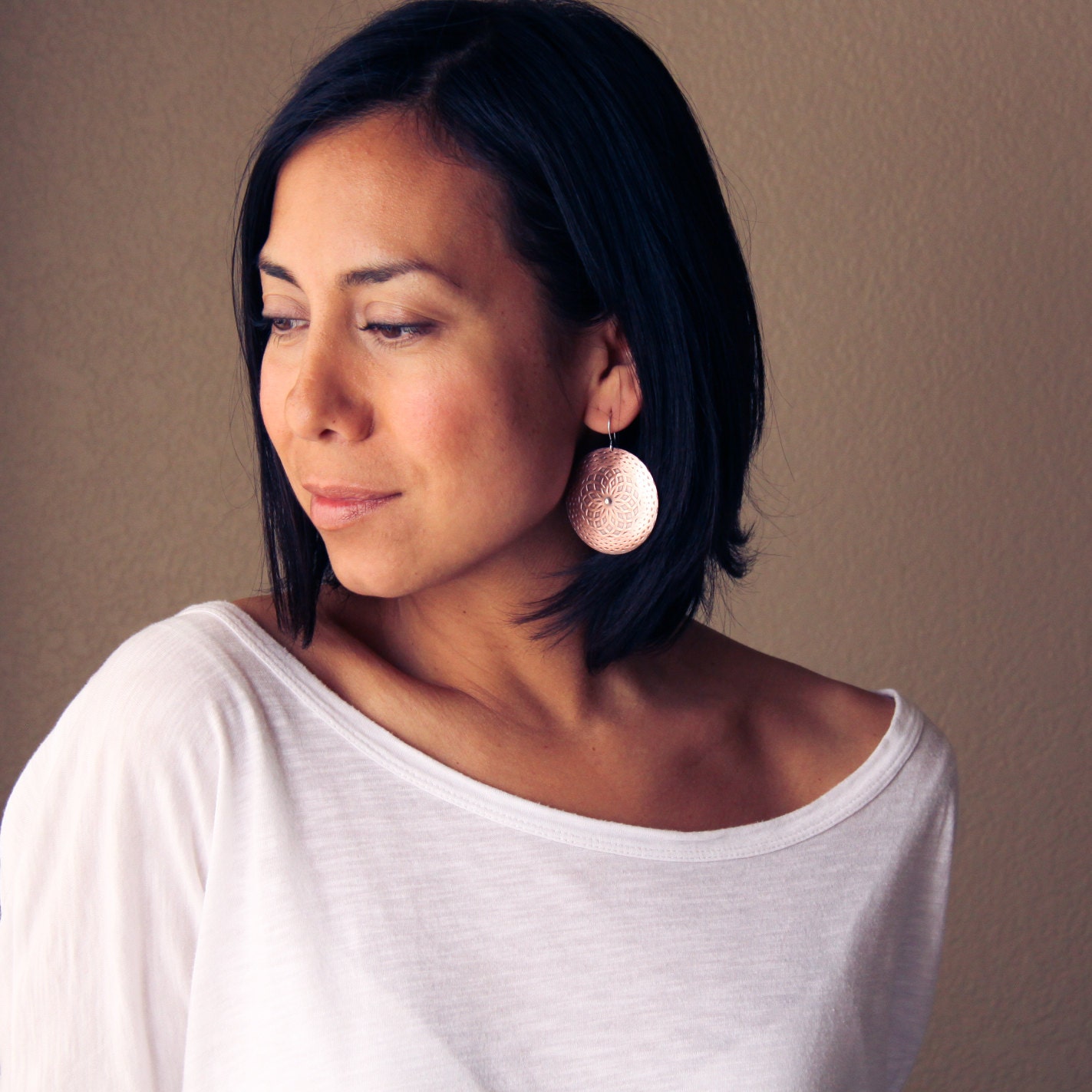 Rustic yet Modern Copper Earrings Bold Large Round Slightly Etsy