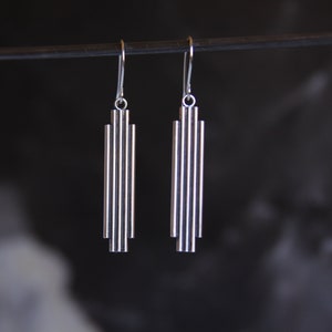 Art deco earrings, geometric line style sterling silver earrings, minimalist global modern lightweight ear dangles Toltec Earrings image 6