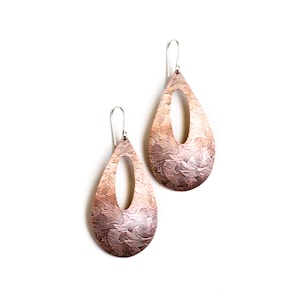 Bold copper earrings in a large teardrop shape oxidized and embossed for depth and added visual appeal Wheat Fields Earrings image 1