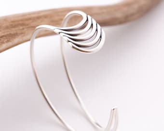 Modernist sterling silver bracelet, unique and visually prominent jewelry design of curved wires - "Tribe cuff"