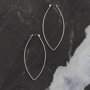 Sturdy lightweight sterling silver hoops designed to stand out with its modern leaf like shape and larger size Porter Hoop Earrings image 9