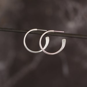 Everyday classic hoop earrings handmade of sturdy silver wire with hammered ends for a sleek modern look Hammered Tail Hoops small image 3