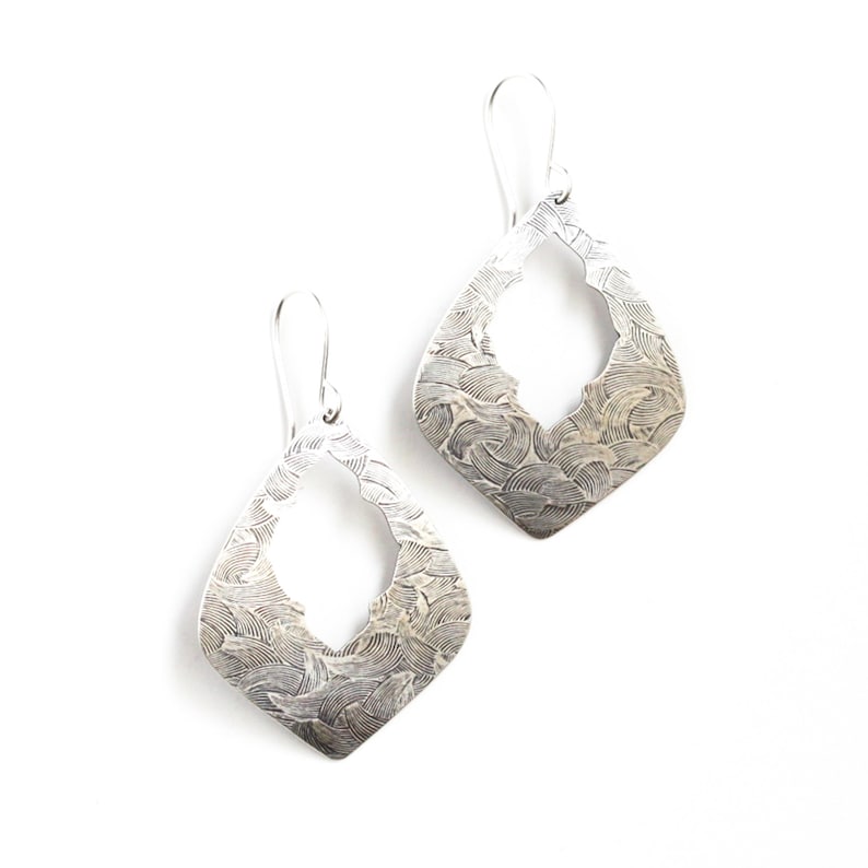 Striking silver earrings which combine ornate elements of an ancient design with a modern geometric shape Marrakesh Earrings image 1