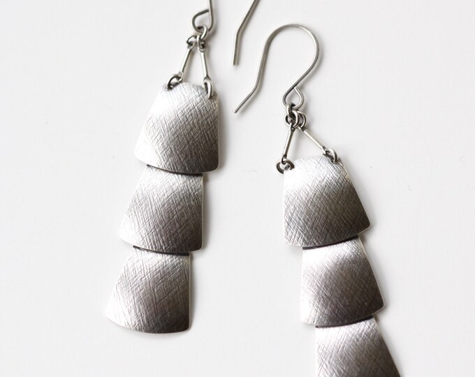 Sterling Silver Veil Earrings of Three Dramatically Connected Etsy