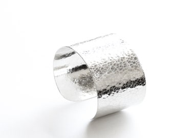 Wide silver cuff hammered and formed by hand of thick 20 gauge metal into a large sterling silver bracelet - "Rebecca Cuff"