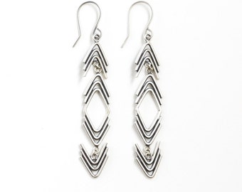 Long geometric arrow shape dangle earrings handmade w/ recycled silver in a unique design with movement in mind - "Arrowhead Drop Earrings"