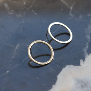 Round silver post earrings of hammered texture perfect everyday go-to pair Simple Classic Circle Earrings image 5