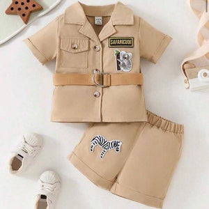 Personalised Safari Short Set Beige *Safari Adventure Safari Suit*Toddler Safari outfit*1st Birthday Suit*Halloween Baby Costume*Wild One