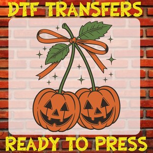 Pumpkin Cherries Autumn Dtf Ready To Press, Fall Season Heat Transfer, Halloween Pumpkin Iron On, Fall Pumpkin Dtf Print, Girly Fall Dtf