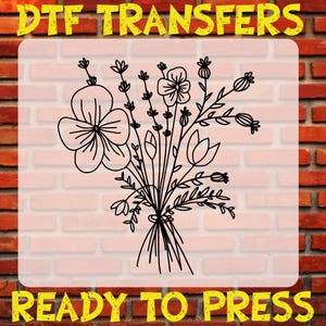 Cute Wildflower Dtf Ready to Press, Wildflower Iron On, Wildflower T shirt Heat Transfers, Vintage Floral Dtf, Wildflower Dtf Print