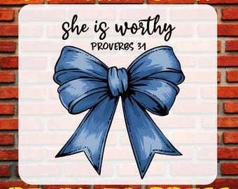 She is Worthy DTF Transfer, Coquette Bow, Christian Shirt (Ready To Press), Iron On