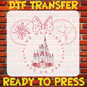 Happiest Place One Earth Dtf, Magic Kingdom Ready To Press, Floral Disney Castle Heat Transfer, Magical Kingdom, Disney Family Trip Iron On