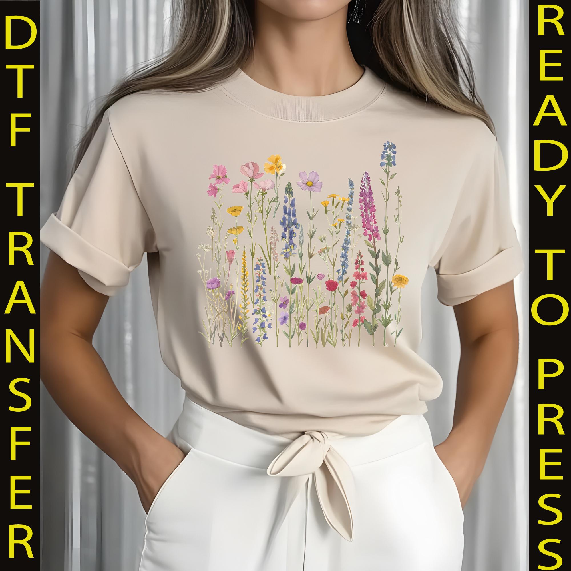 Retro Wildflower DTF Print, Boho Floral Heat Transfer, Ready to Press ...