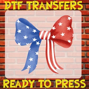 Coquette American Flag Bow DTF - 4th of July Heat Transfer