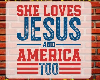 She Loves Jesus and America Too DTF Transfer, Retro 4th of July Iron-On