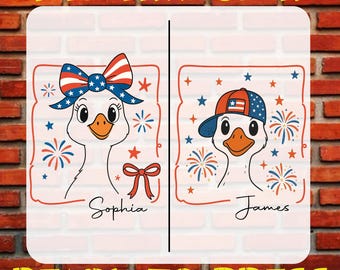 Personalized Kids 4th of July Goose DTF Transfer, Boys and Girls Patriotic Heat Press