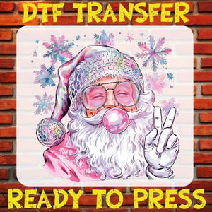Christmas Disco Santa Bubble Gum DTF Iron On Transfer