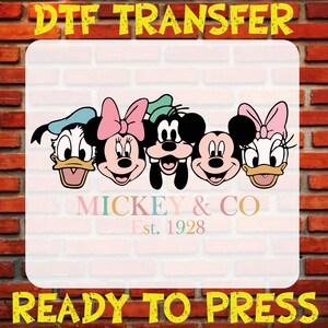 Mickey and Co Est 1928 Dtf Transfer, Disney Ready to Press, Mickey and Friends Shirt Printing