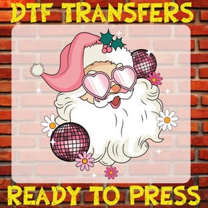 Décalcomanie rose disco du Père Noël DTF : Noël prête à l&#39;emploi