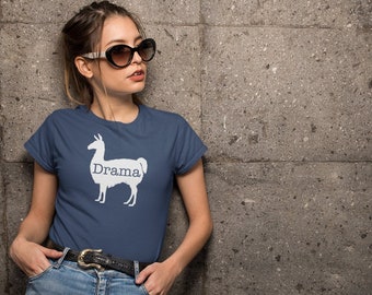 Funny drama Llama tshirt - alpaca shirt - gift for her - drama mama - no drama llama - women's t-shirt - ladies tee red navy white gray farm