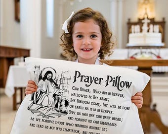 Prayer Pillow case, gift for 1st Communion, First Prayer Pillow, Jesus pillowcase, religious, st michael the archangel, guardian angel child