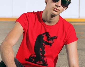 vintage King Kong parody fan art tshirt mens graphic cotton tee shirt fight japan film vintage poster retro movie black red room fan art New